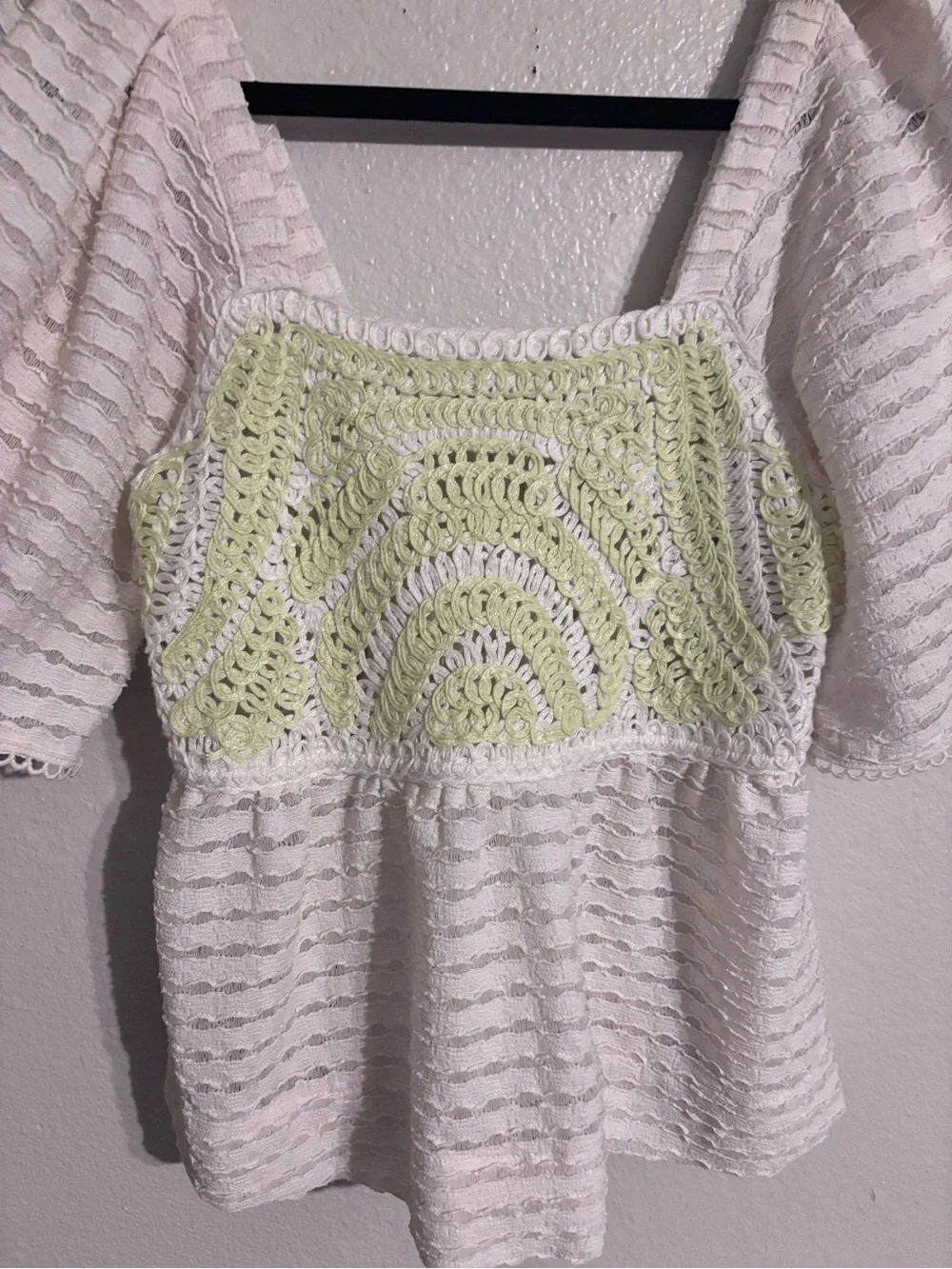 Anthropologie Sarah Hann Flutter-Sleeve Crochet Top